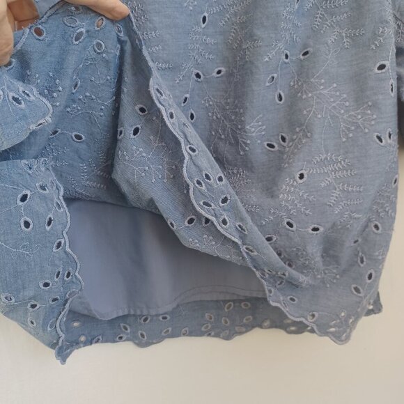 CJ Banks Top Blue Cotton Eyelet Lace Popover Womens 1X - Picture 5 of 13